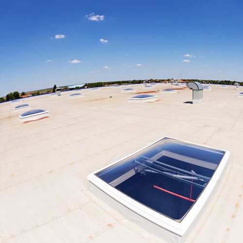 view from above of a flat roofing system